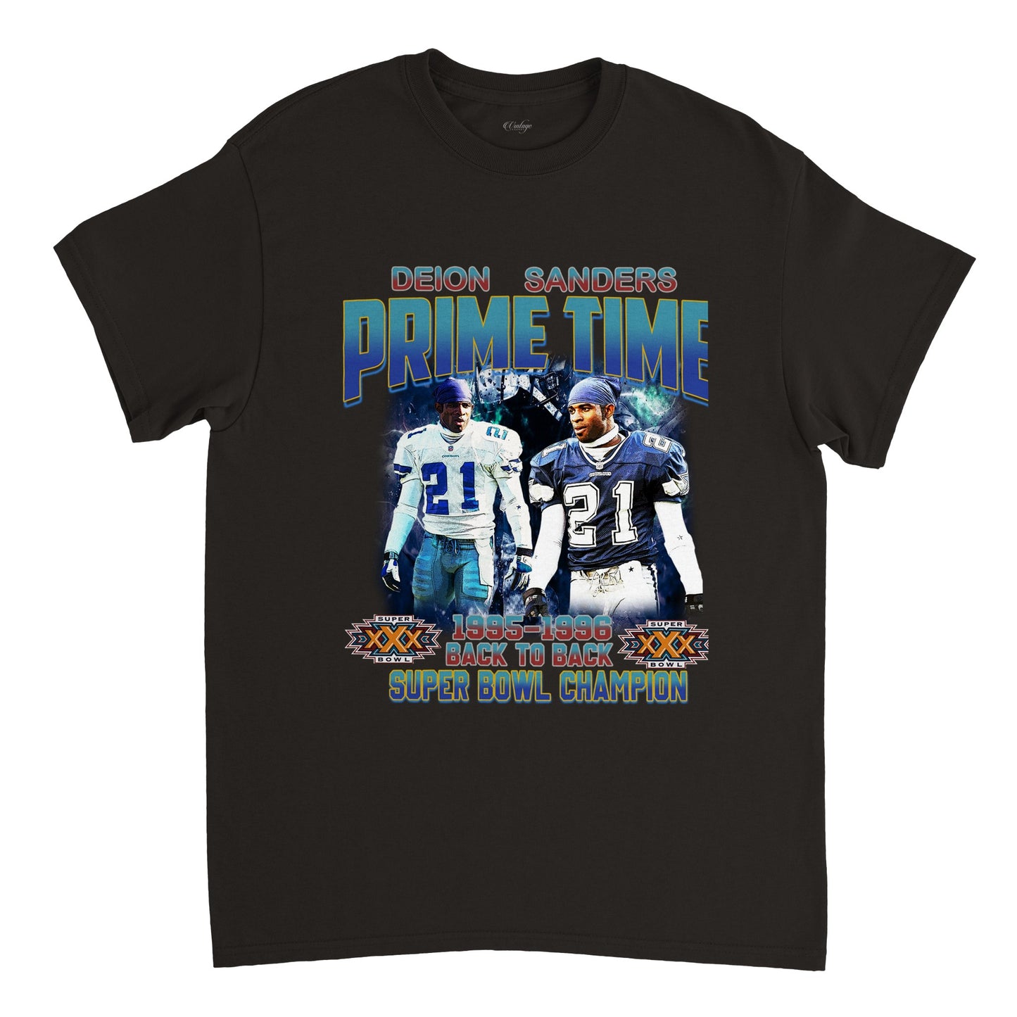 PRIME TIME DEION/SANDERS SUPER BOWL BACK TO BACK CHAMPS VINTAGE TEE